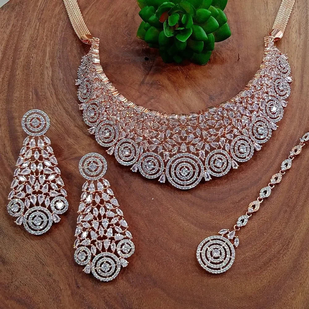 Aayna Original Rose Gold Diamond Necklace set