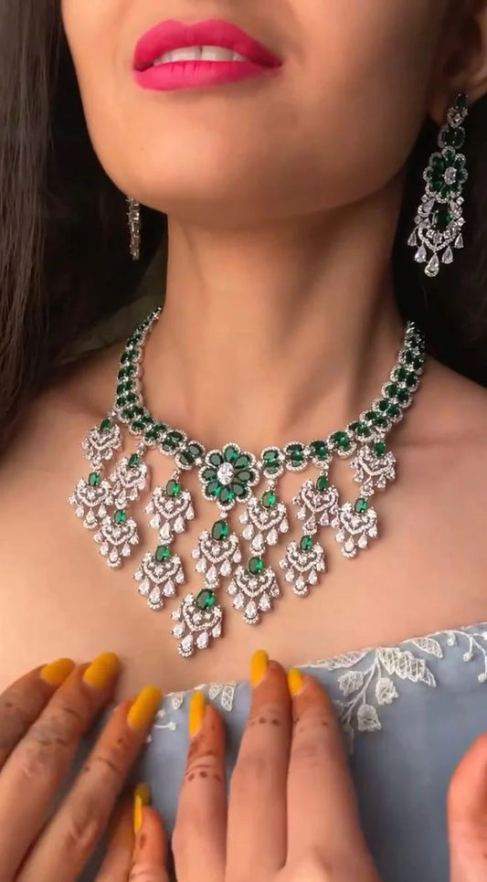 Green American Diamond Necklace set