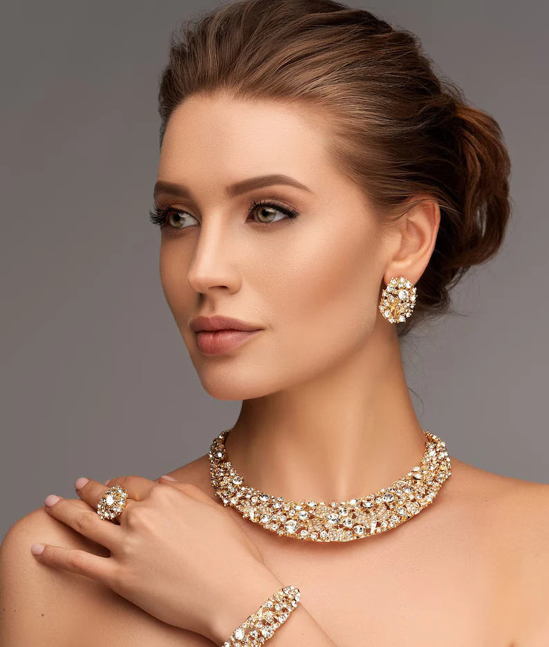 Chunky rhinestone crystal Shine Necklace set